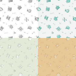 set of seamless patterns with doodle linear icons vector image