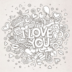 Love you romantic hand drawn lettering text with doodle drawings. 8048885  Vector Art at Vecteezy