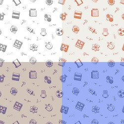 set of seamless patterns with doodle linear icons vector image
