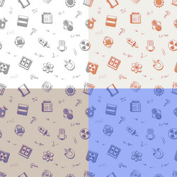 Set of seamless patterns with doodle linear icons vector