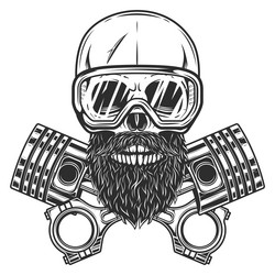 biker skull with beard in glasses and piston vector