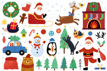 Cute christmas elements set doodle winter objects Vector Image