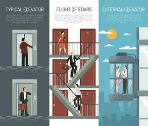 Elevator Escalator Stairs Vertical Banner Set Vector Image