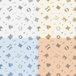 set of seamless patterns with doodle linear icons vector image