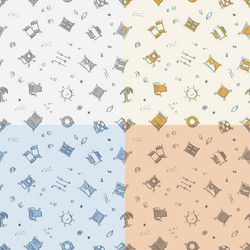 Set of seamless patterns with doodle linear icons vector