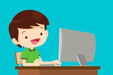 student boy working with computer vector image