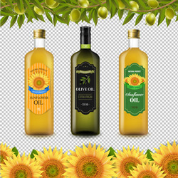 Sunflowers and olive oils bottle labels vector