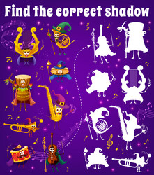 find correct shadow game with musical instruments vector image