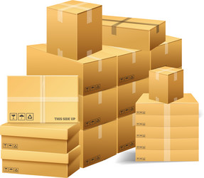 pile of realistic stacked cardboard box brown vector