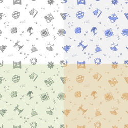 Set of seamless patterns with doodle linear icons vector