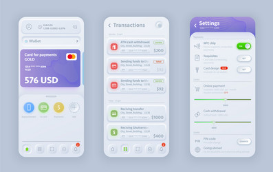 Online banking neomorphic interface mobile app vector