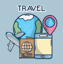 World plane smartphone pointer location passport vector