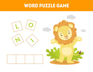 lion word puzzle game educational vector