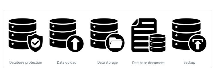 a set of 5 seo icons as database protection data vector image