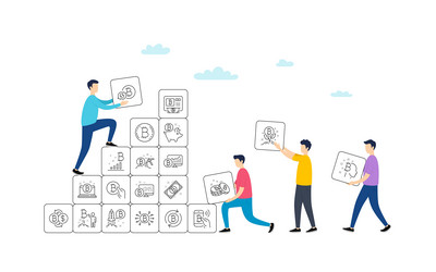 cryptocurrency line icons set of blockchain vector image
