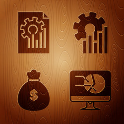 set computer monitor with graph chart document vector image
