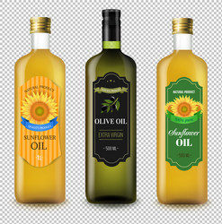 sunflowers and olive oils bottles set transparent vector