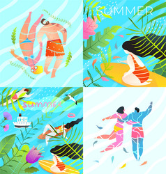 tropical vacation swimming in paradise flyers set vector