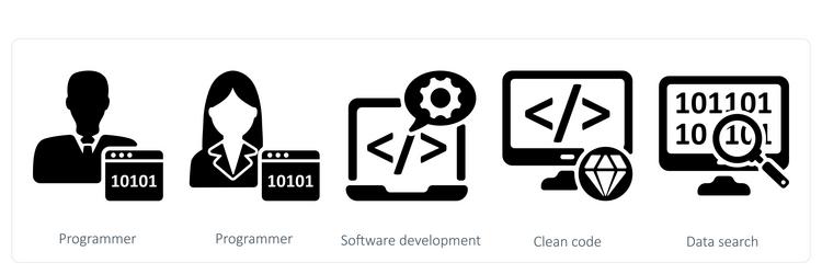 a set of 5 seo icons as programmer software vector image
