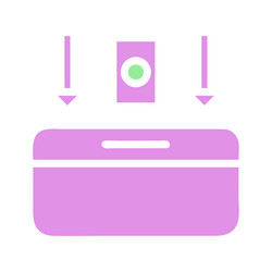 purple box with arrows pointing down and a button vector image