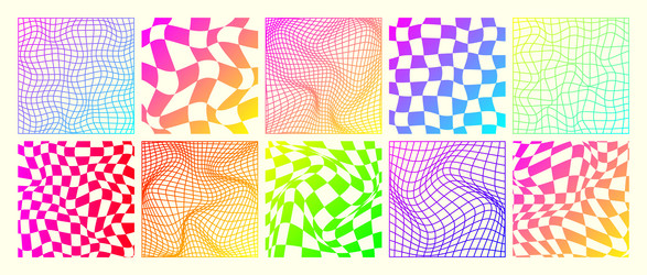 groovy checkered pattern neon distorted tiled vector image
