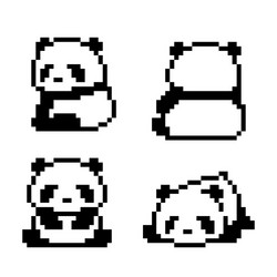 Image set panda pixels for 8 bit game assets vector