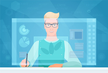 designer man working using virtual media interface vector