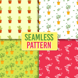 ecological floral cartoon seamless pattern set vector