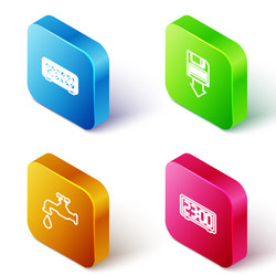 set isometric line retro flip clock floppy disk vector image