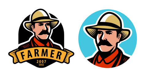 Farmer emblem farm agriculture symbol vector