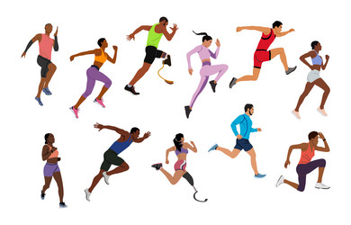 Male and female athletes running isolated vector