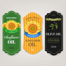 Sunflowers and olive oils labels big set isolated vector