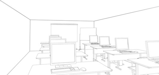 computer class with tables and computers vector