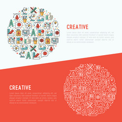 Creative concept in circle with thin line icons vector