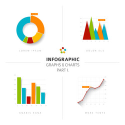 set of flat design infographic charts and graphs vector image
