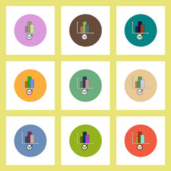 flat icons set of column chart and check mark vector image