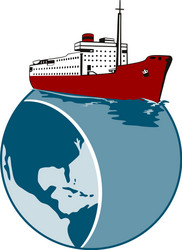 Retro Cargo Ship Globe Illustration Vector Image