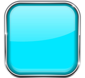 Blue square button shiny 3d icon with metal frame vector