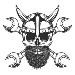 Viking Skull with Horn Helmet and Wrench Vector Image