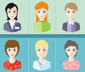 women avatars portraits on blue background vector