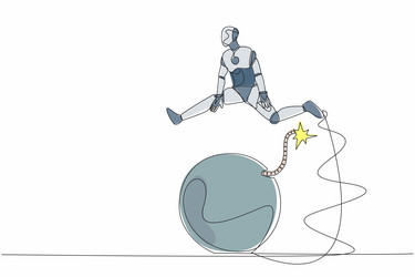 continuous one line drawing robot jumping over vector image