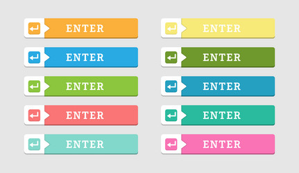 set of colored buttons labeled enter and an arrow vector image
