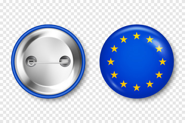 Realistic button badge with printed european flag vector