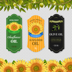 sunflowers and olive oils labels with border vector