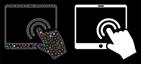 glowing mesh wire frame double click tablet icon vector image