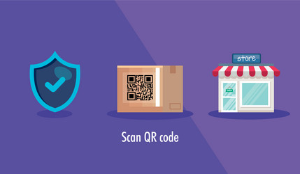 scan qr code in box carton and icons vector image