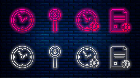 set line magnifying glass and dollar symbol time vector image