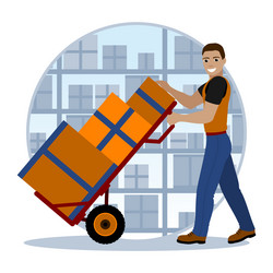 Smiling man loader with boxes vector