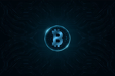bitcoin digital currency with computer cpu pattern vector image