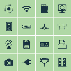 set of 16 computer hardware icons includes web vector image